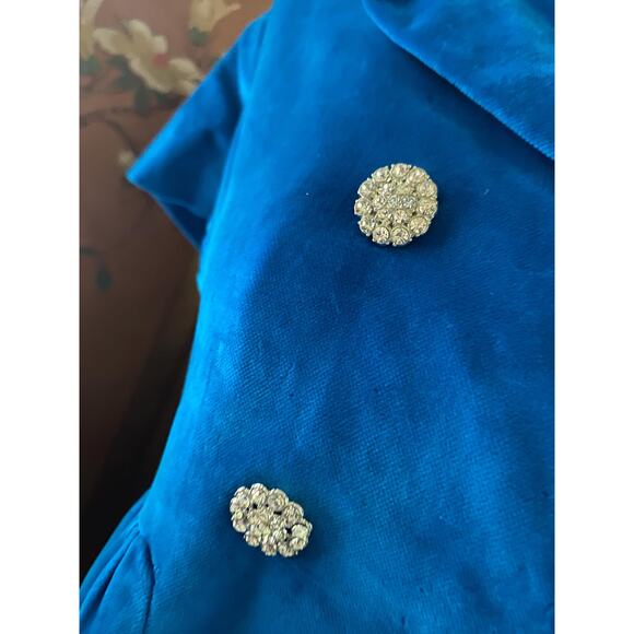 Blue velvet dress with jewel buttons and shirt sleeves, size S - Picture 3 of 5